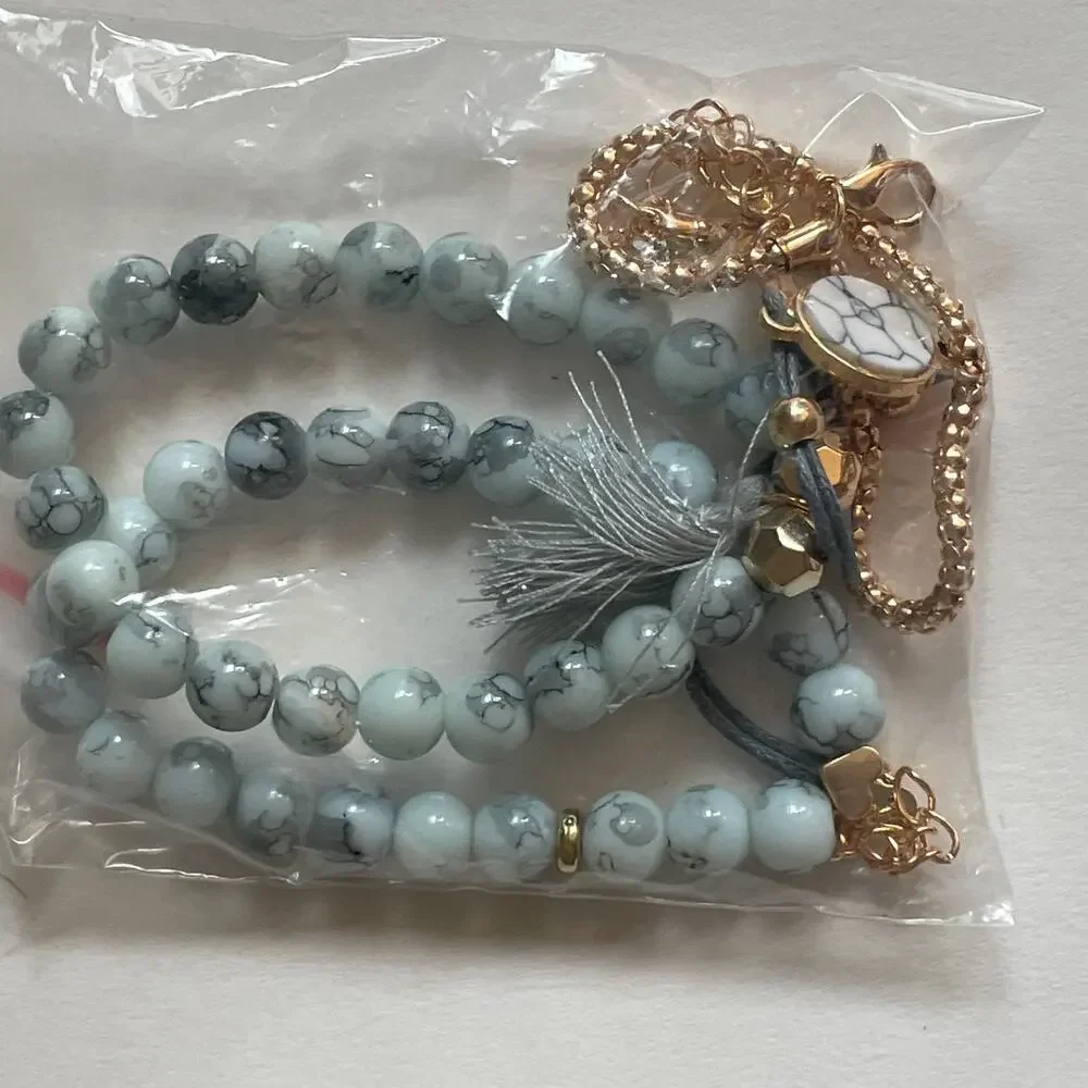 Bohemian Vacation Bracelet Set ~ 4 Pieces Tassel Heart Beaded Pastel Turquoise